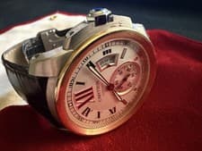 Cartier Calibre de Cartier Automatic Luxury Watch Stainless Steel Gold Leather