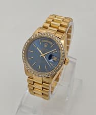 Rolex Day-Date 36 18K Yellow Gold Rare Blue Dial Vintage 36mm Watch 18038 1978