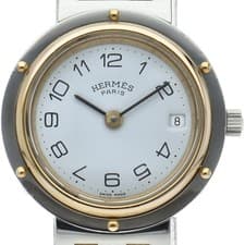 HERMES clipper ladies watch Gold Plated/Stainless Steel WomenWatch white USED