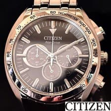 CITIZEN Eco-Drive Men's Chronograph Watch Black Dial Silver 43mm 100M Box Tag