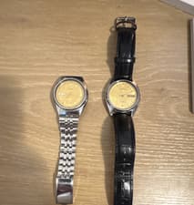 2 Seiko 5 Automatic Wristwatch, Gold Dial, 17 Jewels, Stainless Steel & Leather