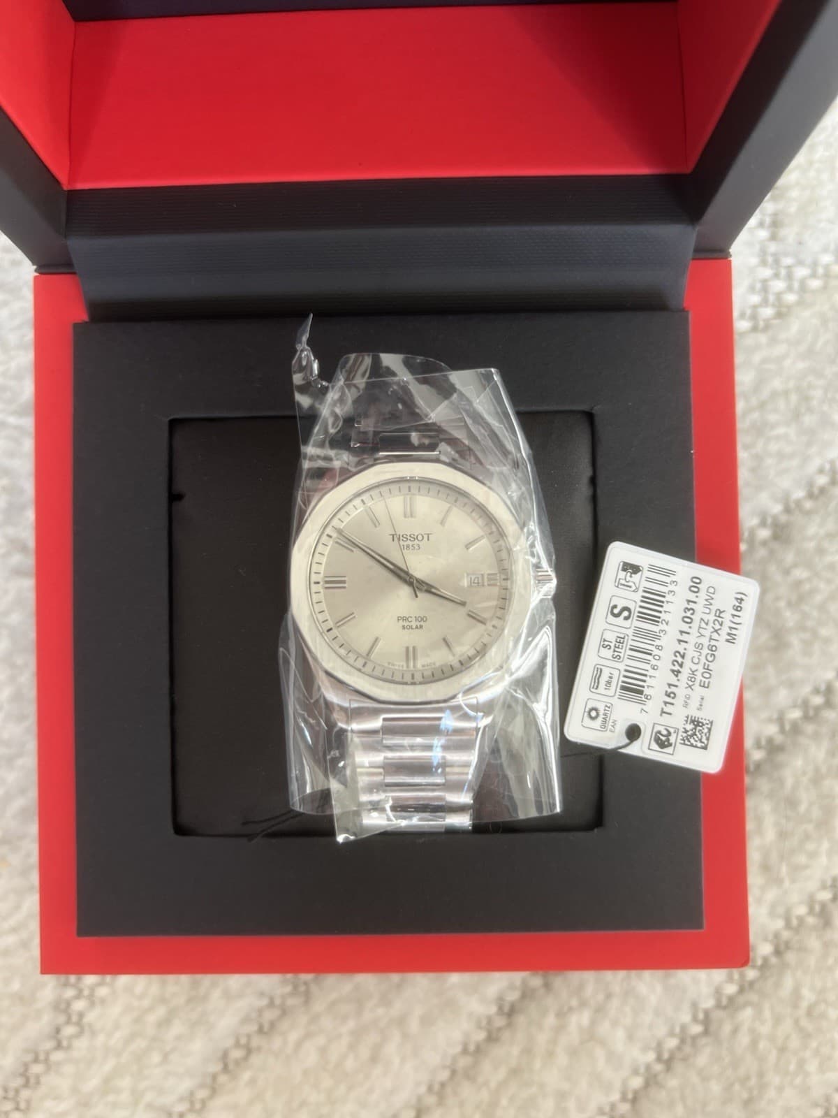 Tissot PRC 100 Solar Silver Dial Silver Bracelet—Brand New, Dial Sticker Intact