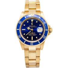 Rolex Submariner 16808 Oyster 18K Yellow Gold Blue Dial Auto Men's Watch 40mm