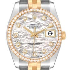 Rolex Datejust Steel Yellow Gold Mother of Pearl Diamond Mens Watch 116243