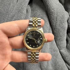Rolex Datejust Black Diamond Dial Two Tone Jubilee Stainless Steel Wristwatch