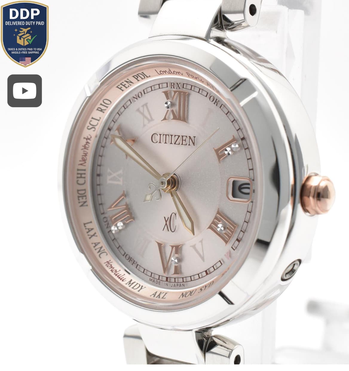 [MINT w/Box] CITIZEN xC Happy Flight EC1114-51W Eco-Drive Radio Controlled JAPAN