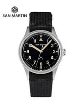 San Martin 36mm Pilot Watch VH31 Mechaquartz Sweep Second Luminous Nylon Strap
