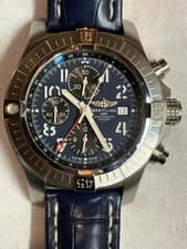 Breitling Avenger GMT Chronograph Blue Dial Blue Crocodile Leather Men's Watch 