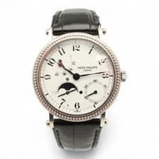 Patek Philippe Complications Moonphase Platinum 35.5mm White Dial Watch 5015P