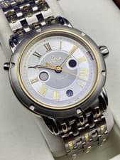GEVRIL  18K gold/S.S. Day/Night 15 Degrees DUAL TIME AUTOMATIC WATCH B0110 NEW