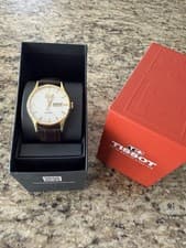 Tissot Visodate Automatic Gold Case white Dial Day-Date Brown Leather Strap gold
