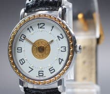 Vintage [Near MINT] HERMES Serie 24mm Gold White Dial Date Quartz Women's Watch