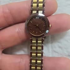 Caritas Women's Gold Watch Brown Dial with Cubic Accents Elegant Gift