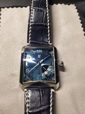 Minase Five Windows Blue Dial Automatic Black Leather Strap Beautiful Condition