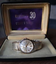 BULOVA 30 "QW" watch 1962 SOLID 14K GOLD bezel 10BZAC Mvt 30J RARE +Box -Running