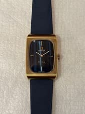 Omega Rectangular Manual Hand-Winding Watch Navy Dial 1970s