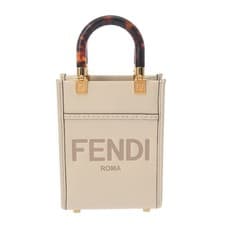 Used FENDI 8BS051 ABVL Ladies Handbag Light Gray Calf Leather from JAPAN