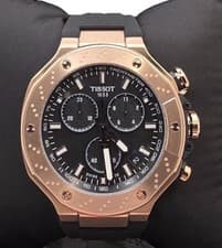 Tissot T Race Chronograph Black Dial Black Rubber Strap Watch For Men Rose Gold