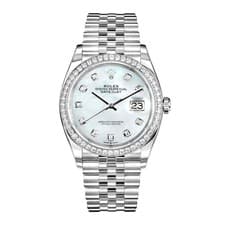 Rolex Datejust 36 Watch 36MM Mother of Pearl Diamond Index Markers Dial White...