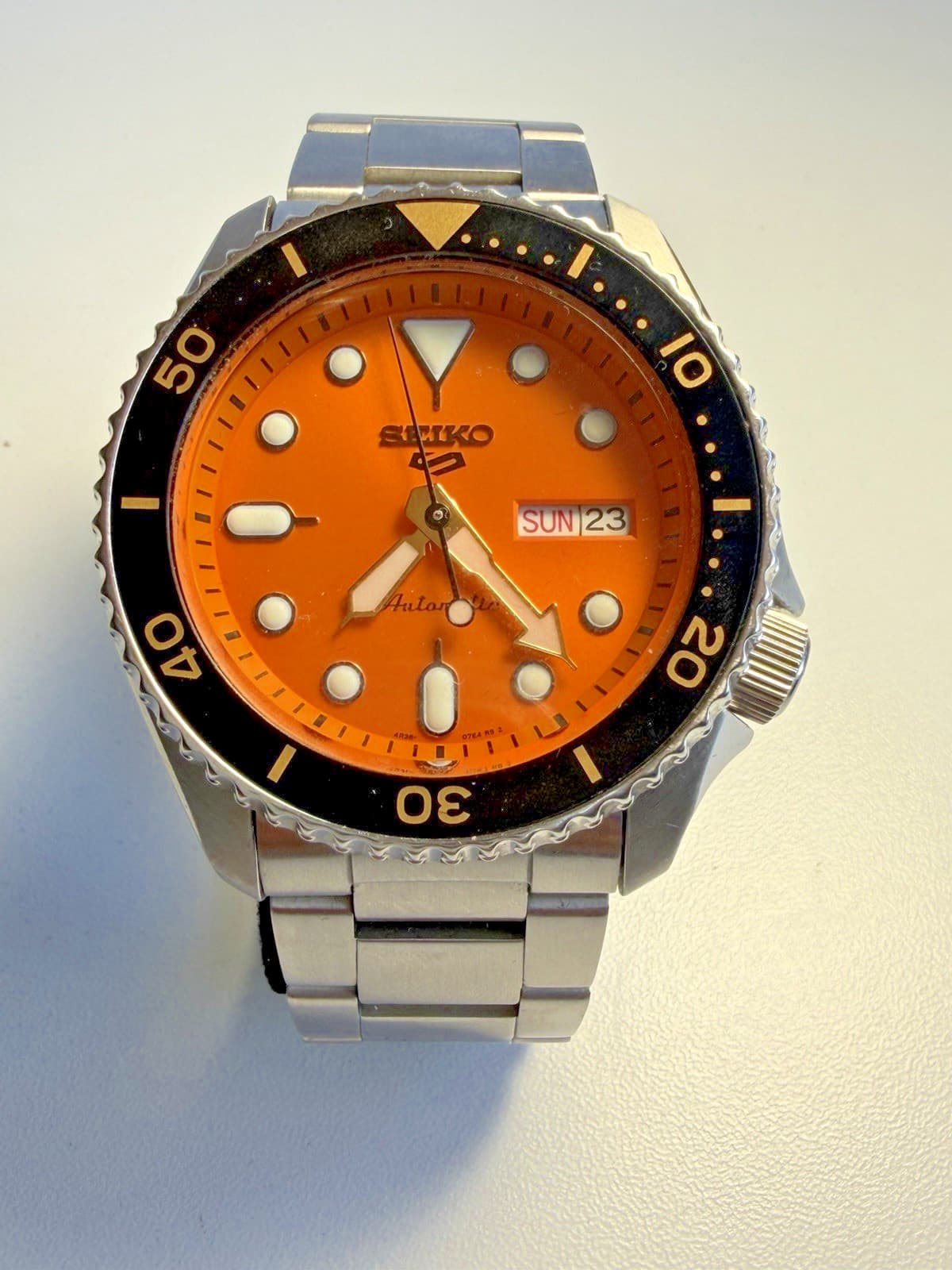 Seiko 42mm Men's Sport Orange Auto Dial 4R36 Stainless Steel -SRPD59