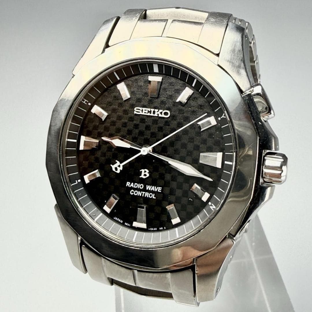Seiko Brightz Solar Radio Watch 5B21-0AA0 40mm Black Dial Checker Pattern