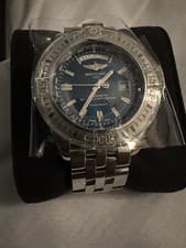 Breitling Galactic 44 Automatic Chronometer Blue Dial Steel Watch w/ Box & Pape…