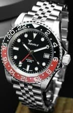 Squale 1545 30 Atmos BLACK / RED "COKE" GMT Ceramica Ceramic Watch - VERY GOOD
