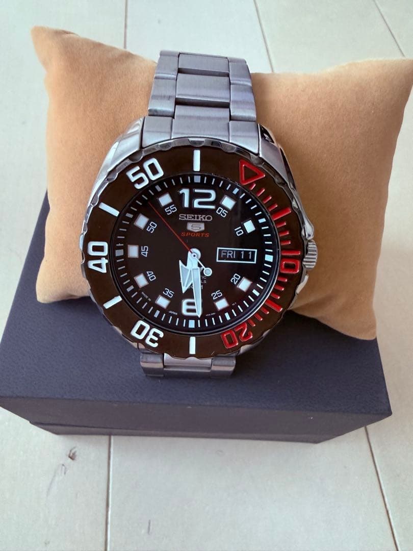 Seiko SRPB35JI Automatic Watch Men's Sports 5 Black/Silver Rotating Bezel Used