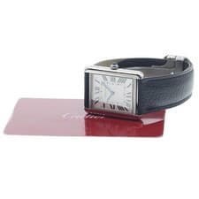 CARTIER TANK SOLO LM WSTA0028 27mm SS Leather Silver Dial Quartz #C360