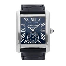 Cartier Tank MC Steel Automatic 44mm Rectangle Blue Dial Strap Watch WSTA0010