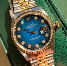 1997 Rolex Datejust 16233 Blue Vignette Factory Diamond Dial 18K Gold & Steel