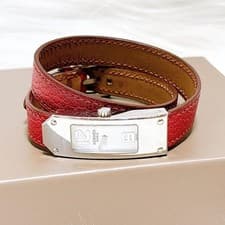 Hermes Watch Kelly II Double Tour Silver Leather Band Battery Replaced Stamp I