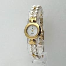 MIKIMOTO JAL Single Row Pearl Watch 4N20-0940 Shell Dial Gold Tone Quartz Japan