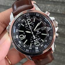 RARE Seiko Prospex SSC081 Land Solar Black DIal Compass Inner Watch Leather Men