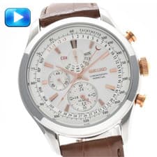 SEIKO 7T86-0AC0 Perpetual Chronograph Quartz White Dial Men's 43mm [Excellent]