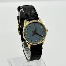 GUCCI Watch G-Timeless 126.5 Gold Case Blue Quartz Leather Band Women's Auth