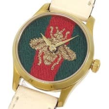 Gucci G-Timeless 126.5 YA1265009 Women's Green & Red Bee Dial Watch w/Box Used