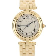 Cartier Panthere Vendome 18k Yellow Gold Silver Roman 30mm 883964 Quartz Watch