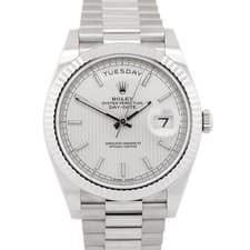 2021 PAPERS Rolex Day-Date President 40mm SILVER TAPESTRY 18K Gold 228239 BOX