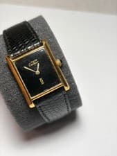 Vintage Must de Cartier Tank Manual Wind 925 Silver Gold Vermeil Black Dial