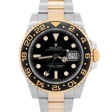 Rolex GMT-Master II 116713LN Silver and Gold Oyster Bracelet with Black Bezel