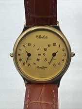 Lucien Picard Dufonte Dual Time Watch Leather Band 18L Quartz New Battery