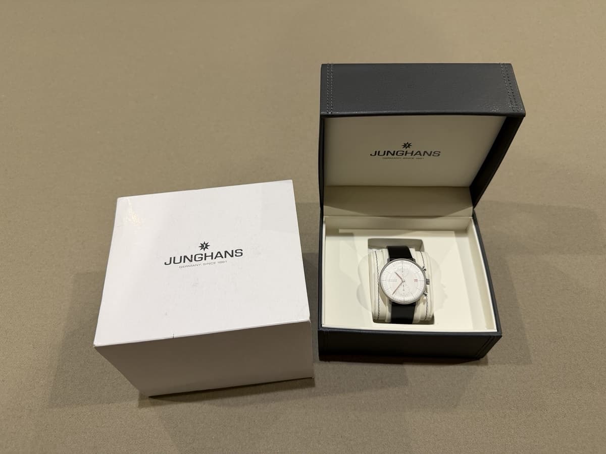 Junghans max bill Chronoscope Bauhaus 027/4303.02 White Dial Leather Mens Watch