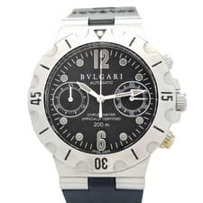 BVLGARI Diagono Scuba SC38S Automatic Men's Chronograph Wristwatch SS Black Rare