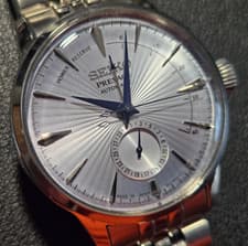 SEIKO Presage Automatic 4R57-00E0 Date Dial Open Back Blue Hands Stainless Band