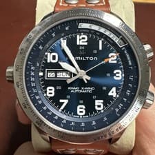 Hamilton Khaki Aviation Men's Blue Watch with Brown Leather Band - H77765541