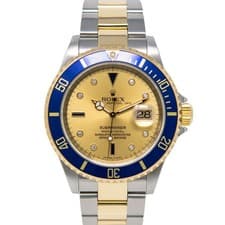 Rolex Men's Submariner Date Steel & Gold 16613 Champagne Serti - Pre-owned
