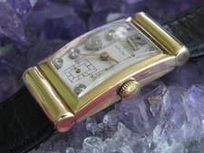 Vintage Hamilton Solid 14K Gold Art Deco Wrist Watch, Diamond Dial, Hooded Lugs