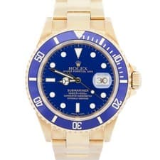 UNPOLISHED Rolex Submariner Date BLUE 18K Yellow Gold NO-HOLES 40mm 16618 Watch