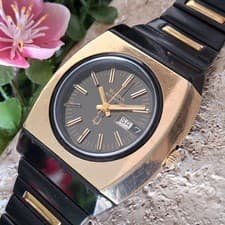 Serviced 1976 Bulova Accutron Cal. 2313A Men's Black and Gold Tuning Fork Watch